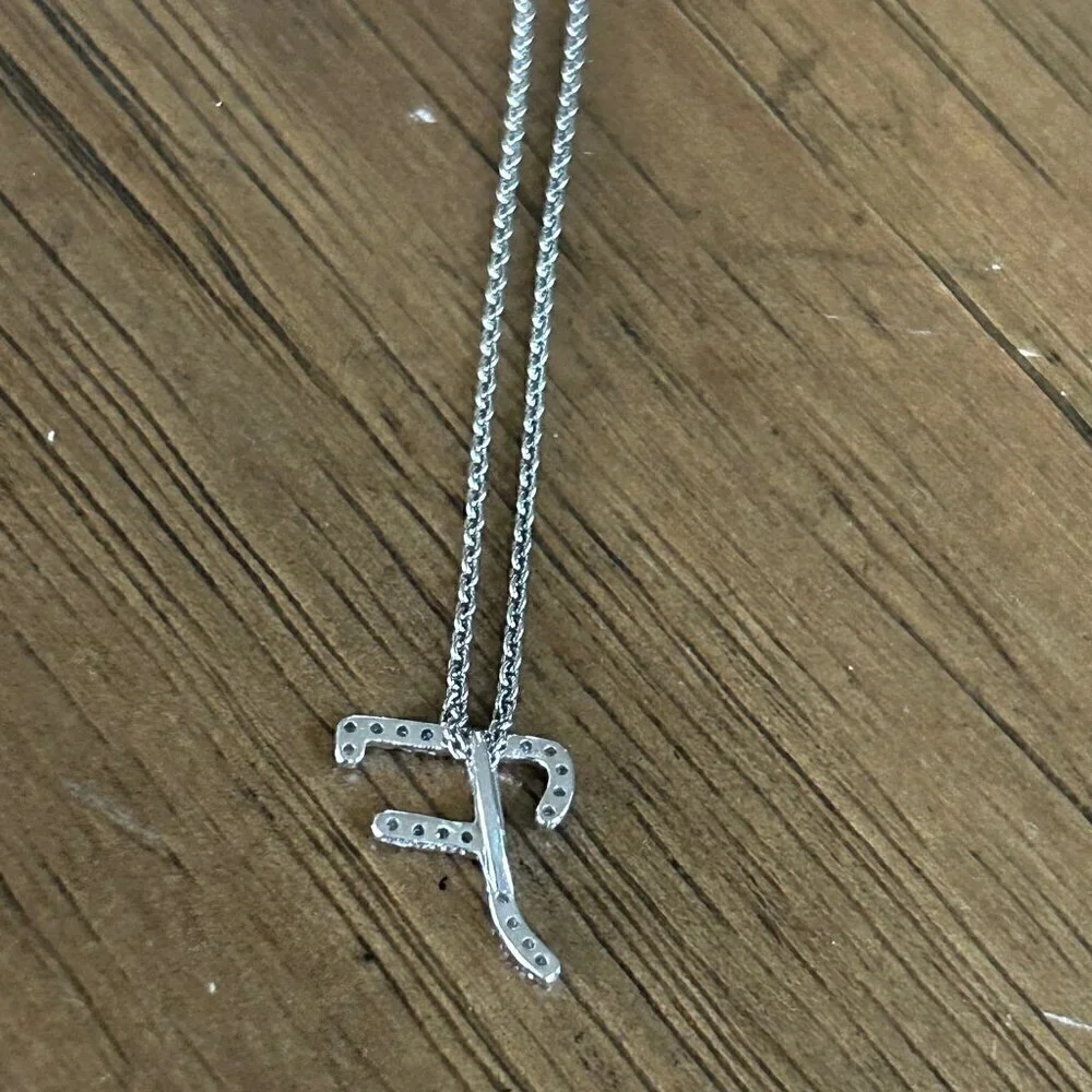Colleen Lopez Sterling Silver .11 ctw GENUINE Diamond INITIAL Necklace F nwt
